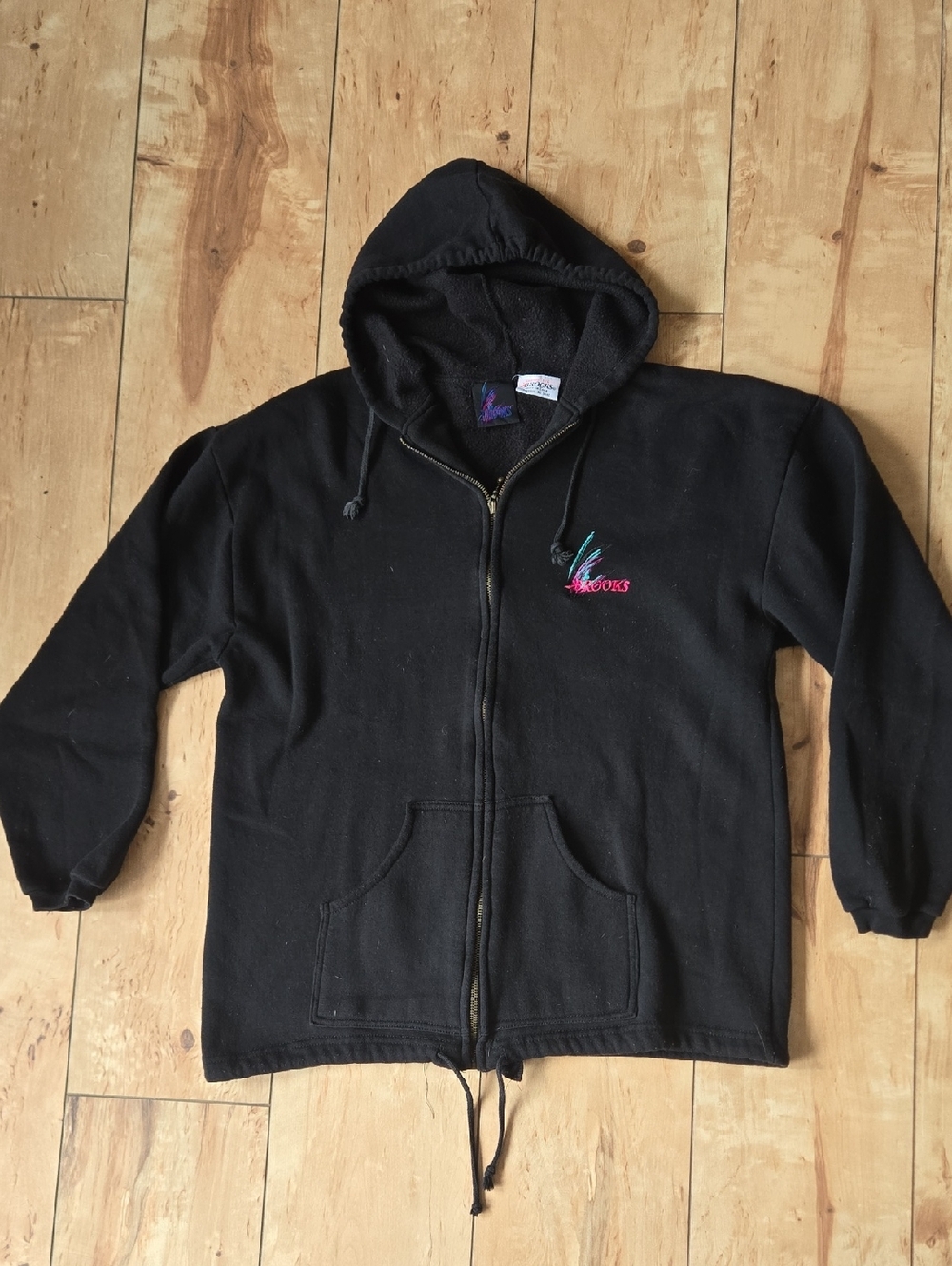 Vintage Brooks Black Zip Up Hoodie with Multicolor Embroidered Logo